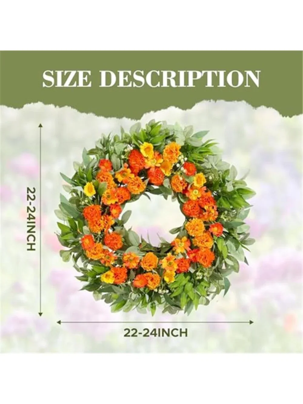 24 Inch Summer Wreaths for Front Door with Carnations Daisies and Eucalyptus